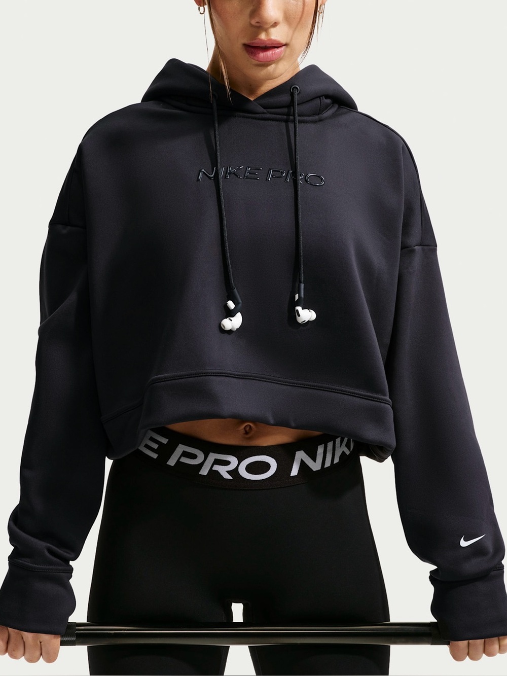 NWT Nike Pro Women's Therma-FIT Oversized Cropped Fleece Hoodie Small Black
